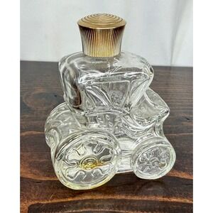 Vintage Avon Clear Glass Victorian Carriage Perfume Bottle Decanter Gold Cap